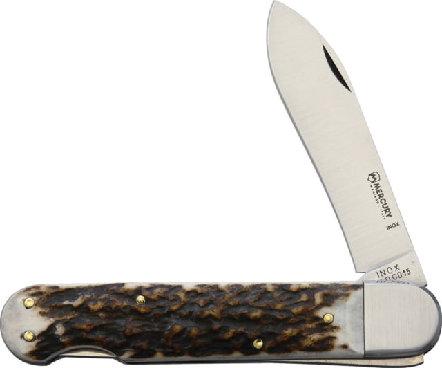 Mercury Lockback Folding Knife 3.5" satin finish stainless spear point blade Stag handle MY - Mercury
