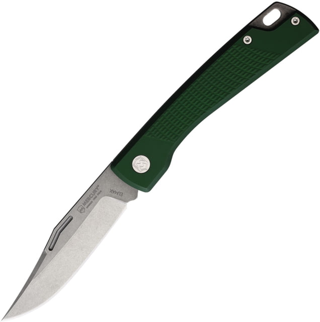 Mercury LUC Folding Knife 4.13in Closed 3.13in Stonewash Elmax Steel Clip Point Blade Green Anodized Aluminum Handle MY 9LUCEXSWALV-C - Mercury