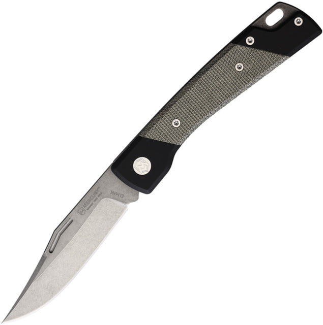Mercury LUC Folding Knife 4.13in Closed 3.13in Stonewash Elmax Steel Clip Point Blade Black Anodized Aluminum Handle w/ Green Micarta Inlay MY - Mercury