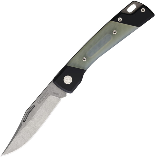 Mercury LUC Folding Knife 4.13in Closed 3.13in Stonewash Elmax Steel Clip Point Blade Black Anodized Aluminum Handle w/ Jade G10 Inlay MY - Mercury