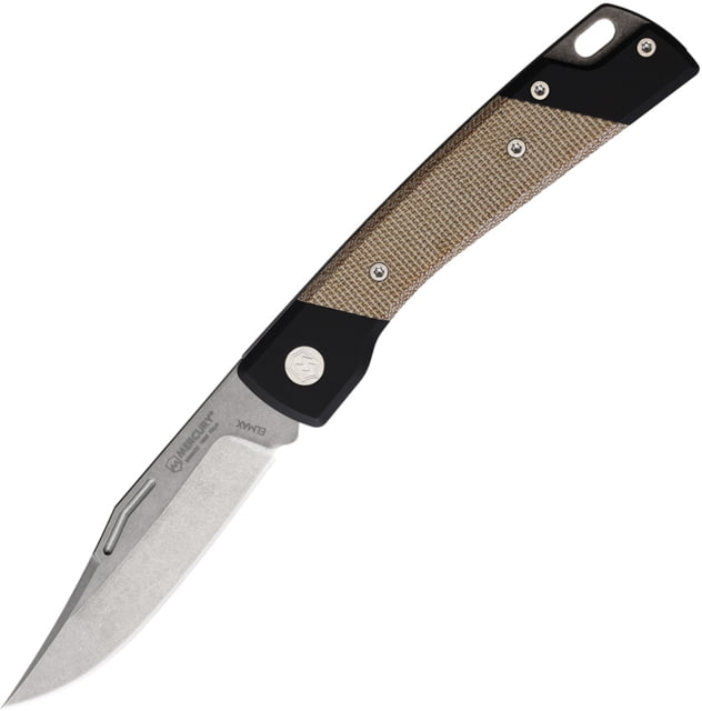 Mercury LUC Folding Knife 4.13in Closed 3.13in Stonewash Elmax Steel Clip Point Blade Black Anodized Aluminum Handle w/ Natural Micarta Inlay MY - Mercury