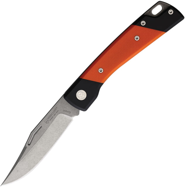 Mercury LUC Folding Knife 4.13in Closed 3.13in Stonewash Elmax Steel Clip Point Blade Black Anodized Aluminum Handle w/ Orange G10 Inlay MY - Mercury