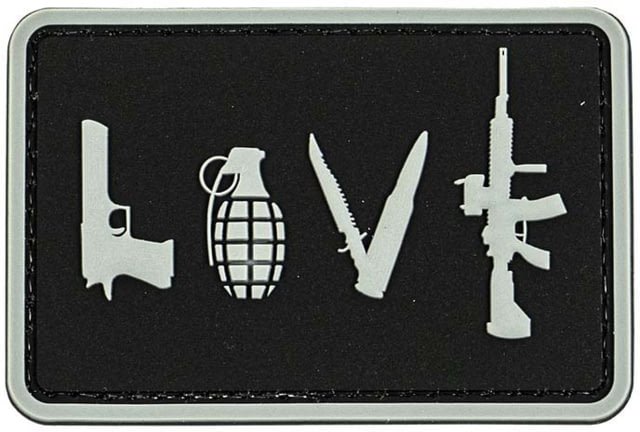 Merica Life LOVE - Pistol Grenade Knife Rifle PVC Patch Gray 3 x 2 - Merica Life