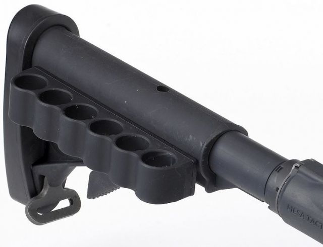 Mesa Tactical M4 Carbine Stock SureShell Aluminum Carrier 6-Shell 12 Gauge Ambidextrous Black