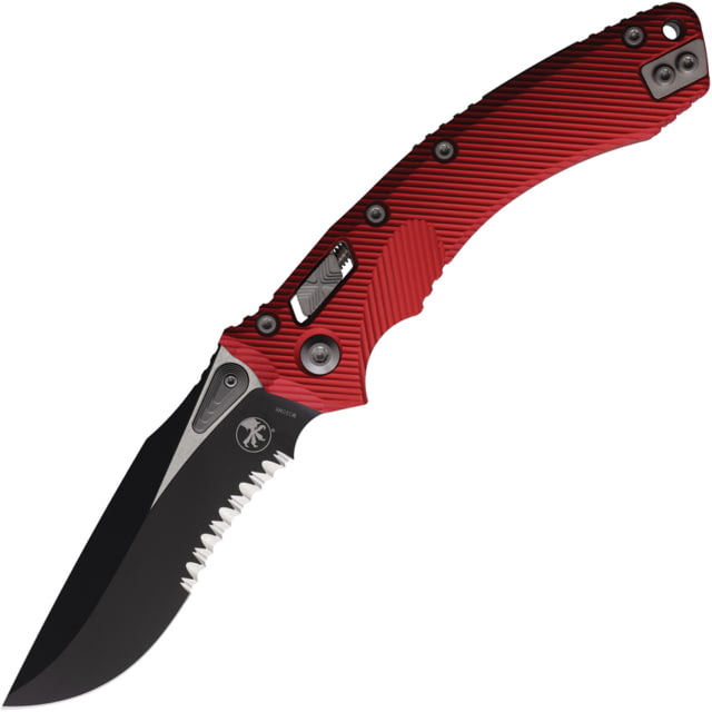 Microtech Amphibian S/E Part Serrate Fluted Aluminum 3.9in Folding Knife Red/Black - Microtech