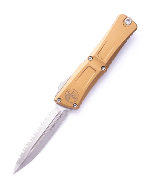 Microtech Combat Troodon D/E Gen III Stonewash Full Serrated 4in Automatic Folding Knife OTF Tan - Microtech
