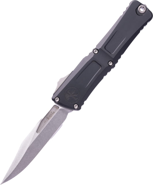 Microtech Combat Troodon Gen III Bowie Standard OTF Automatic Folding Knife 4in Bohler M390MK Stonewash Blade Black Aluminum Handle - Microtech Knives