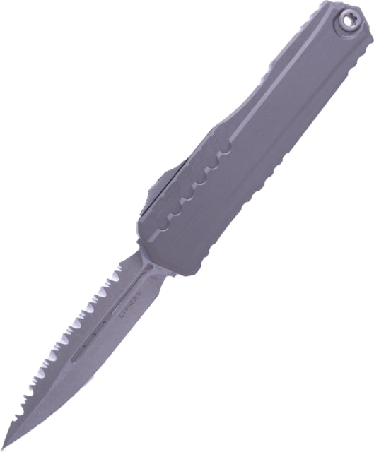 Microtech Cypher D/E Apocalyptic Full Serrate 3.55in Folding Knife Apocalyptic Natural Clear