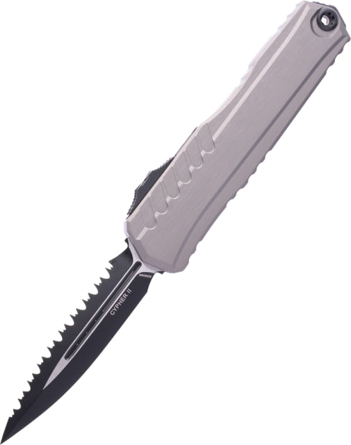 Microtech Cypher II D/E Black Full Serrate 3.55in Folding Knife Natural Clear