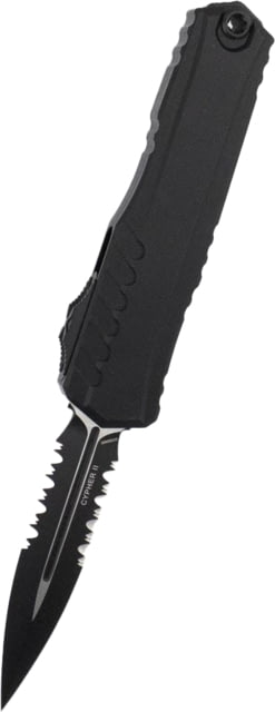 Microtech Cypher II D/E Black Part Serrate 3.55in Folding Knife Black - Microtech