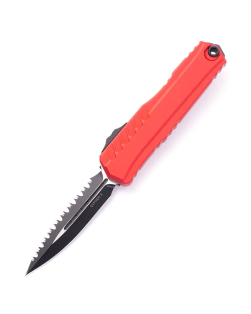 Microtech Cypher Ii D/E Full Serrate 3.55in Automatic Folding Knife Red/Black - Microtech Knives