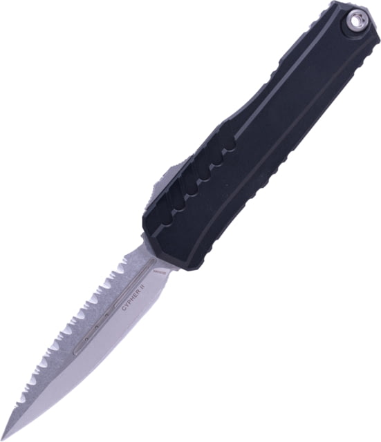 Microtech Cypher II D/E Full Serrated 3.55in Folsing Knife Black Stonewash - Microtech
