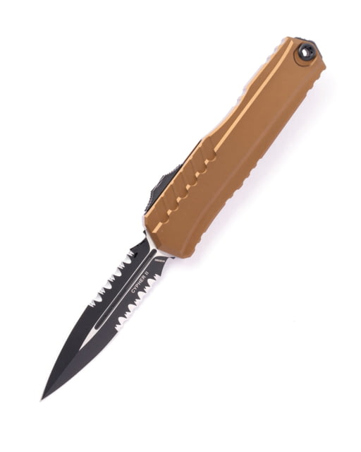 Microtech Cypher Ii D/E Part Serrate 3.55in Automatic Folding Knife Tan/Black - Microtech