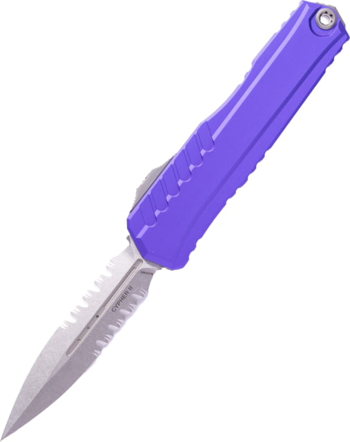 Microtech Cypher II D/E Part Serrate 3.55in Folding Knife Purple Stonewash - Microtech