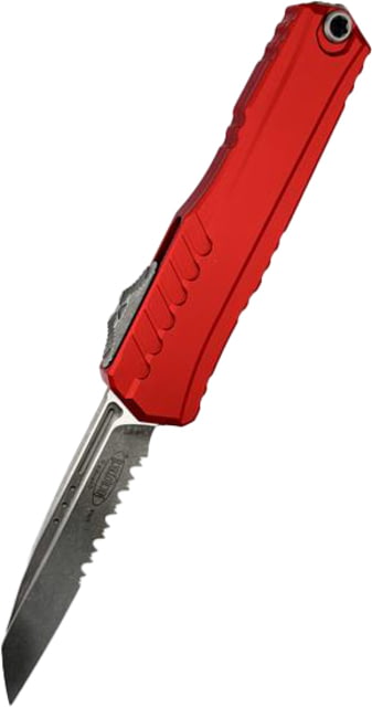 Microtech Cypher II S/E Apocalyptic Part Serrate 3.55in Folding Knife Red - Microtech