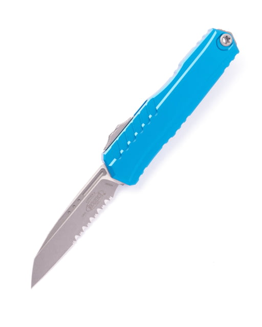 Microtech Cypher II S/E Apocalyptic Part Serrate Automatic Folding Knife 3.55in M390MK Steel Blue - Microtech