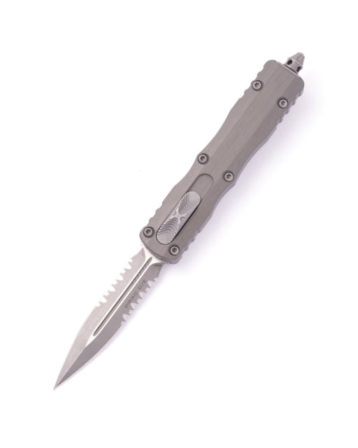 Microtech Dirac D/E Apocalyptic Part Serrate 2.875in Automatic Folding Knife Double-Action OTF Natural Clear - Microtech