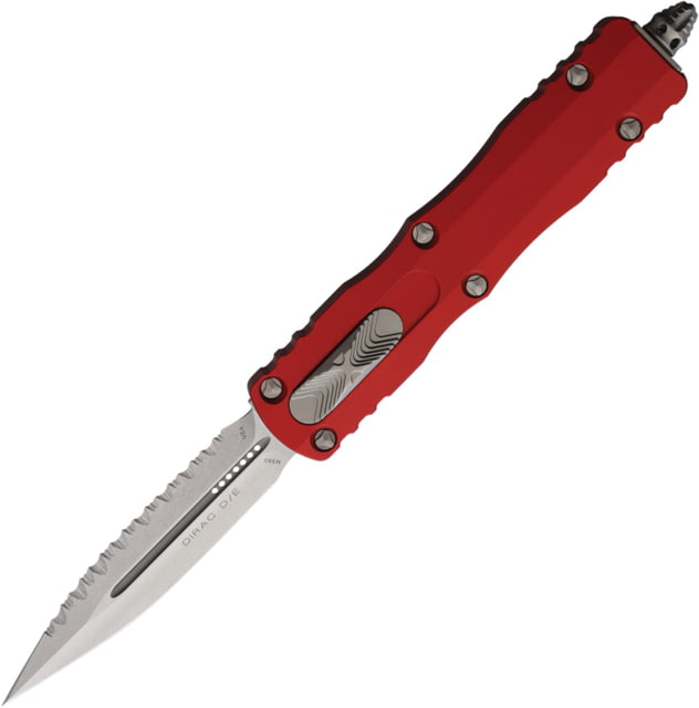 Microtech Dirac D/E Stonewash Full Serrate 2.875in Folding Knife Red - Microtech
