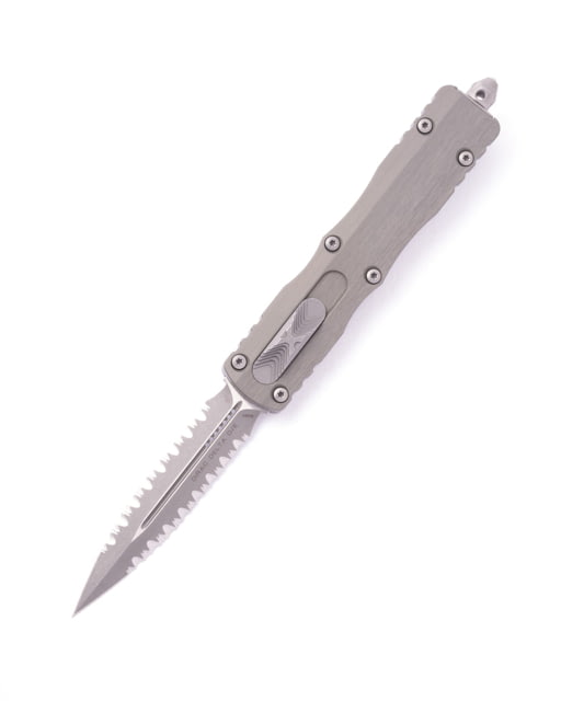 Microtech Dirac Delta Apocalyptic Double Full Serrate 3.8in Automatic Folding Knife Natural Clear