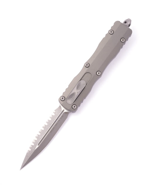 Microtech Dirac Delta D/E Apocalyptic Full Serrate 3.75in Automatic Folding Knife Natural Clear - Microtech