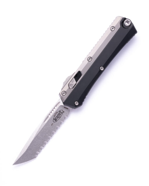 Microtech Glykon T/E Stonewash Full Serrate 3.75in Automatic Folding Knife Double-Action OTF - Microtech