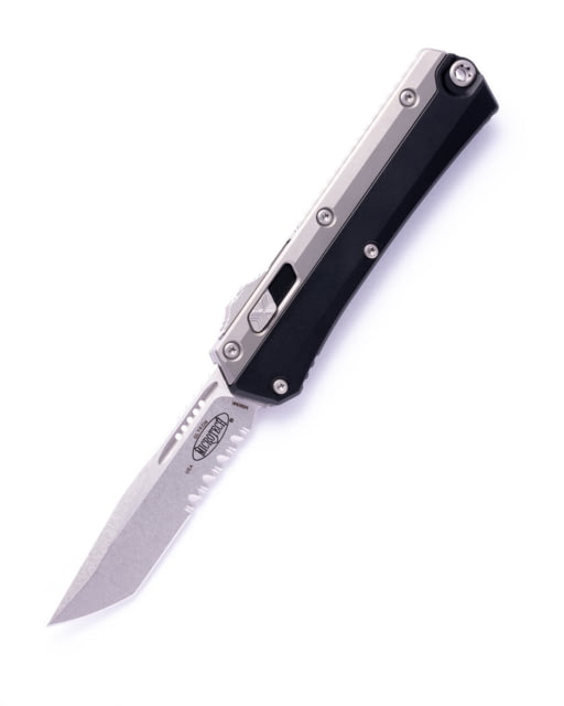 Microtech Glykon T/E Stonewash Part Serrate 3.75in Automatic Folding Knife Double-Action OTF - Microtech