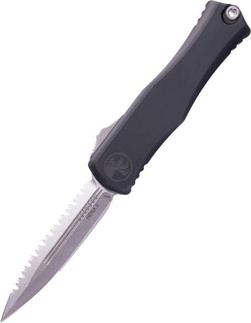 Microtech Hera II D/E Stonewash Full Serrated 4.01in Folding Knife Black - Microtech