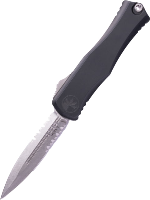 Microtech Hera II D/E Stonewash Partial Serrated 4.01in Folding Knife Black - Microtech
