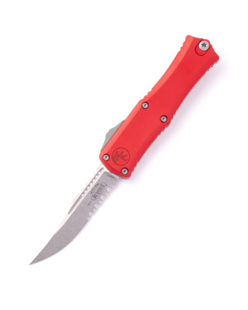 Microtech Hera II Mini S/E Stonewash Part Serrate 2.9in Automatic Folding Knife Red - Microtech