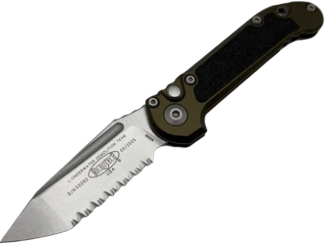 Microtech L.U.D.T. T/E Gen III Stonewash Full Serrated 3.5in Folding Knife Od Green - Microtech