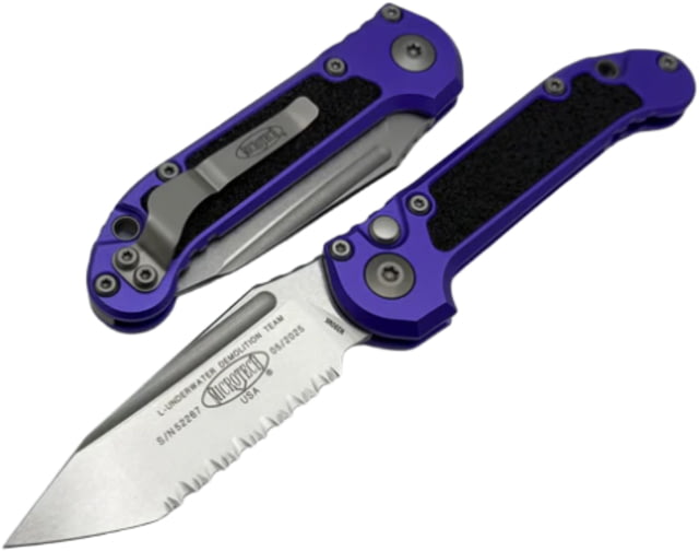 Microtech L.U.D.T. T/E Gen III Stonewash Full Serrated 3.5in Folding Knife Purple - Microtech