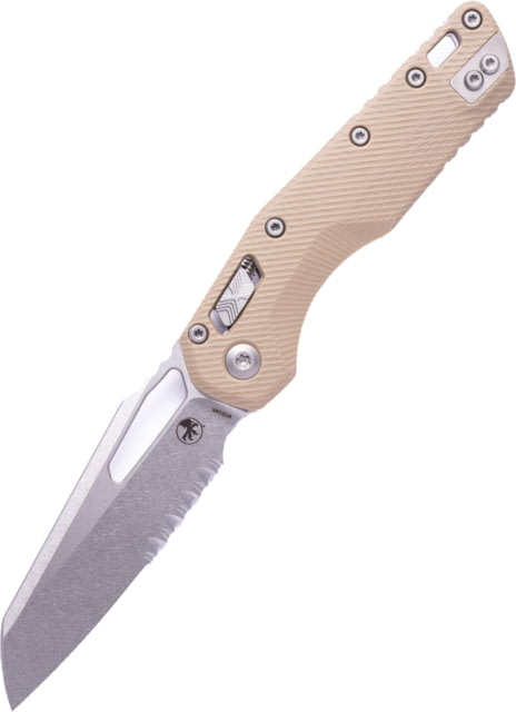 Microtech MSI S/E Fluted G-10 Stonewash Partial Serrated 3.88in Folding Knife Tan - Microtech