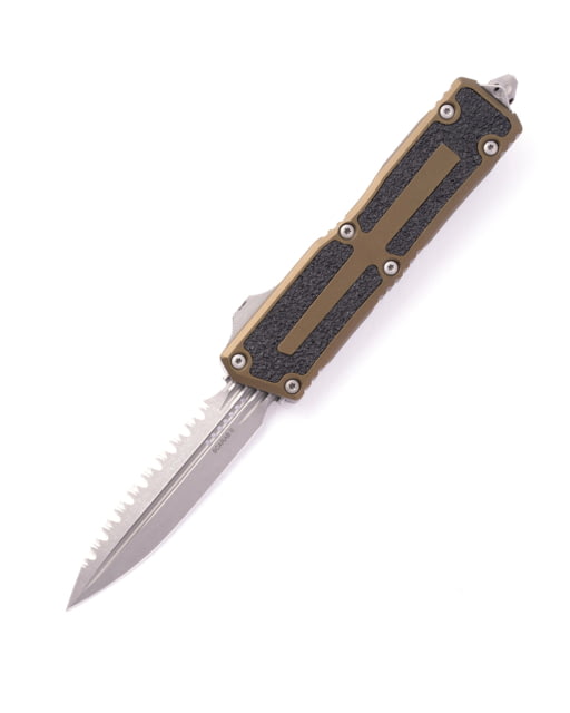 Microtech Scarab II Gen III D/E Apocalyptic Full Serrate 3.95in Automatic Folding Knife Double-Action OTF OD Green - Microtech