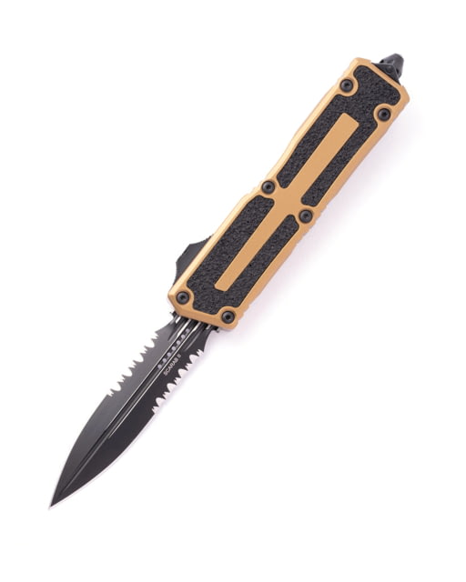 Microtech Scarab II Gen III D/E Part Serrate 3.95in Automatic Folding Knife Double-Action OTF Tan/Black - Microtech