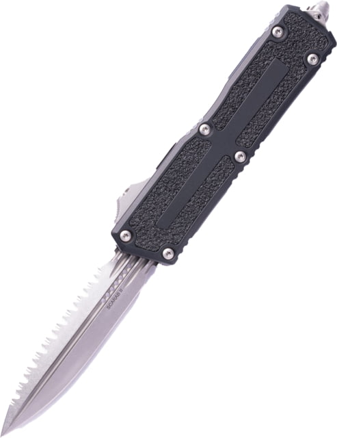 Microtech Scarab II Gen III D/E Stonewash Full Serrate 3.95in Folding Knife Black - Microtech