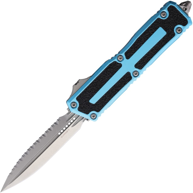 Microtech Scarab II Gen III D/E Stonewash Full Serrate 3.95in Folding Knife Turquoise - Microtech