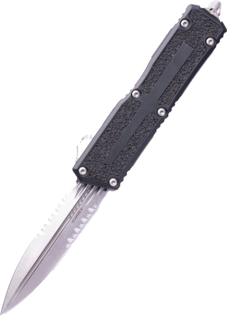 Microtech Scarab II Gen III D/E Stonewash Part Serrate 3.95in Folding Knife Black - Microtech