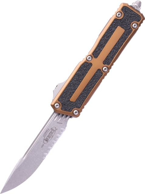Microtech Scarab II Gen III S/E Stonewash Part Serrate 3.95in Folding Knife Tan - Microtech