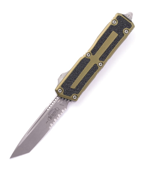 Microtech Scarab II Gen III T/E Apocalyptic Part Serrate 3.95in Automatic Folding Knife Double-Action OTF OD Green - Microtech