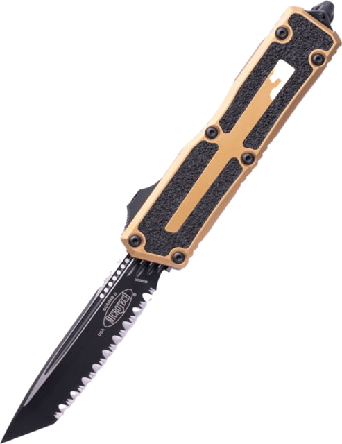 Microtech Scarab II Gen III T/E Black Full Serrate 3.95in Folding Knife Tan - Microtech