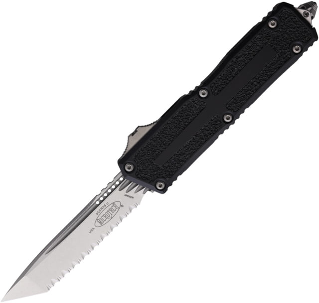 Microtech Scarab II Gen III T/E Stonewash Full Serrate 3.95in Folding Knife Black - Microtech