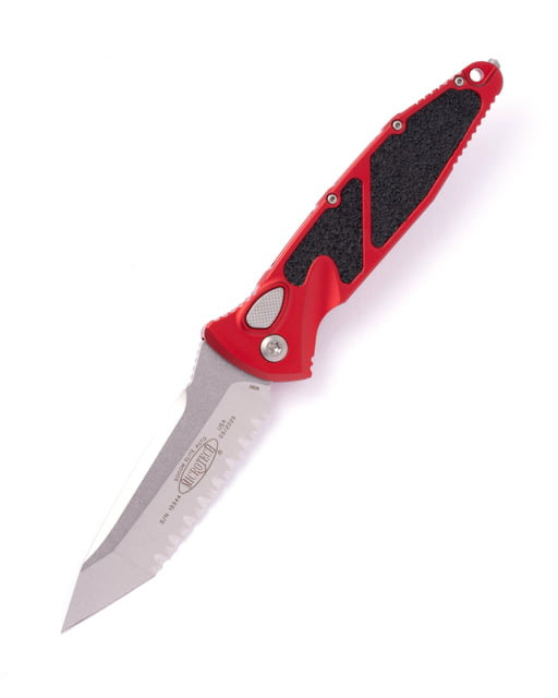 Microtech Socom Elite Auto T/E Stonewash Full Serrate 4.05in Automatic Folding Knife Automatic Folder Red - Microtech
