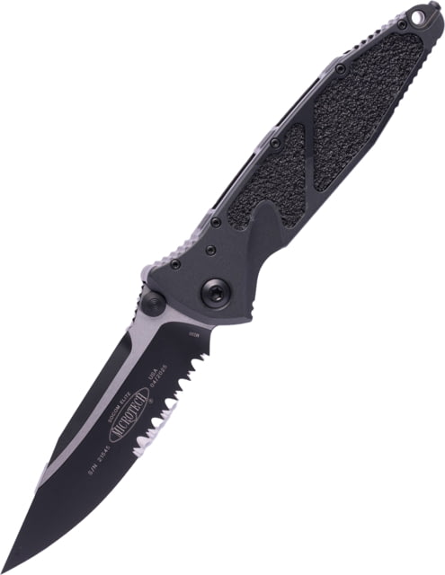 Microtech Socom Elite S/E-M Manual Drop Point Part-Serrated Tactical Standard 4in Folding Knife Black - Microtech