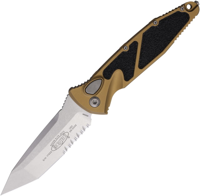 Microtech Socom Elite T/E-Auto Stonewash Partial Serrated 4.05in Automatic Folding Knife Tan - Microtech
