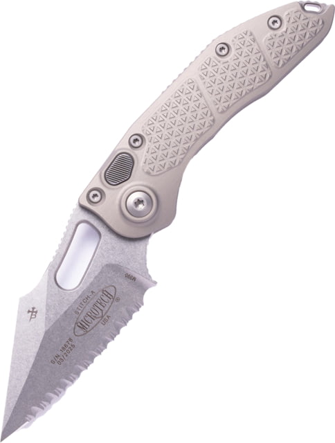 Microtech Stitch Auto S/E Stonewash Full Serrate 3.75in Folding Knife Natural Clear - Microtech