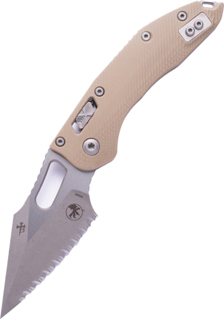 Microtech Stitch Ram-Lok Apocalyptic Fluted G-10 Full Serrate 3.71in Folding Knife Tan - Microtech