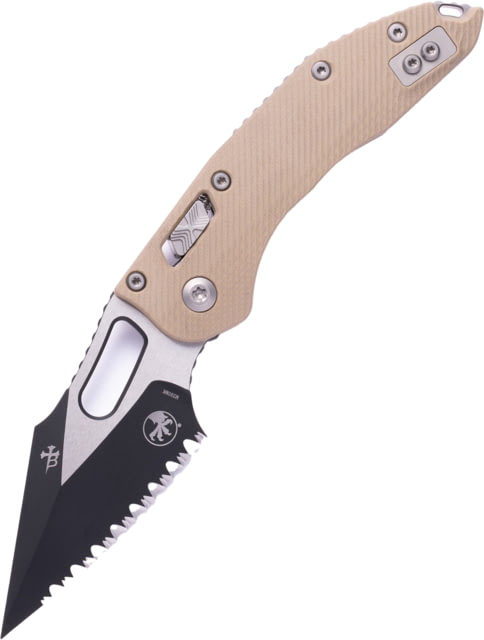 Microtech Stitch Ram Lok S/E Black Full Serrate Fluted G-10 3.71in Folding Knife Tan - Microtech