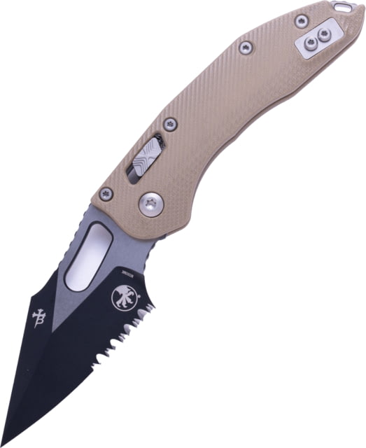 Microtech Stitch - Ram-Lok S/E Fluted G-10 Partial Serrated 3.71in Folding Knife Tan - Microtech