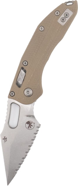 Microtech Stitch Ram Lok S/E Stonewash Full Serrate Fluted G-10 3.71in Folding Knife Tan - Microtech