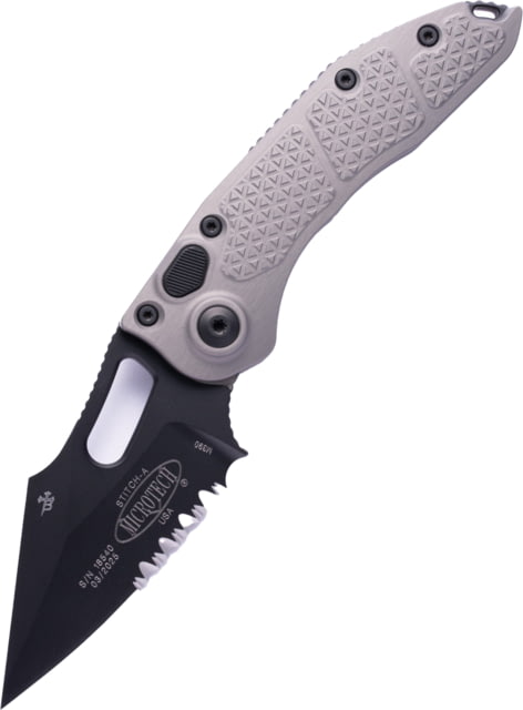 Microtech Stitch S/E Black Part Serrate 3.75in Folding Knife Natural Clear - Microtech